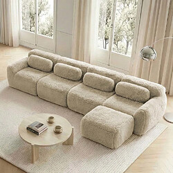 Pugsdrly Canapé modulable 4 places- Coussins et repose-pieds inclus - Kaki