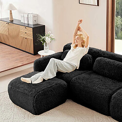 Pugsdrly Canapé modulable 3 places- Coussins et repose-pieds inclus - Noir