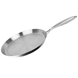 Cheffinger Poêle à Crêpes 28 cm en Acier Inoxydable Compatible Tous Feux Induction Argent