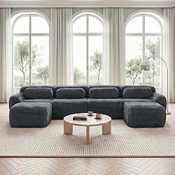 Pugsdrly Canapé modulable 4 places- Coussins et repose-pieds inclus - Gris
