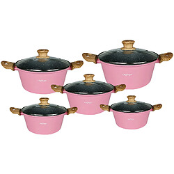 Cheffinger Ensemble de 5 Marmites Antiadhésif Tous Feux Induction avec Couvercles Rose