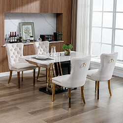 Pugsdrly Chaises de salle à manger - Beige + Or - Pieds en bois massif