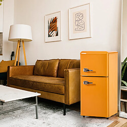 Merax Réfrigérateur 2 Porte 60 L-classe E-45 dB-silencieuse-rétro-jaune Antique