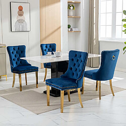 Pugsdrly Chaises de salle à manger en velours (lot de 2) - Bleu + Or