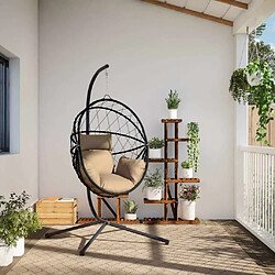 Avis vidaXL Chaise suspendue en forme d'œuf et support taupe rotin et acier