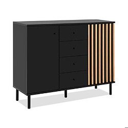 Buffet - MONZA 01B - Noir / Chene artisan - 2 portes - 4 tiroirs - 118 x 90 x 40 cm