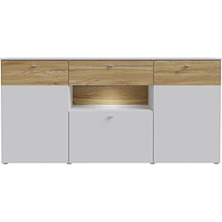 Buffet 3 portes1 tiroir LED - COMO- 194,8 x 41,3 x 94,5 cm - Gris / Chene
