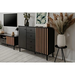 Avis Buffet - MONZA 01B - Noir / Chene artisan - 2 portes - 4 tiroirs - 118 x 90 x 40 cm