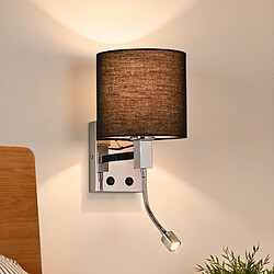 ZMH Applique murale d'intérieur LED noir E27 pivotante à 360° avec interrupteur tissu