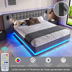 Pugsdrly Lit adulte 180x200 cm avec Éclairage LED, Lin, Gris