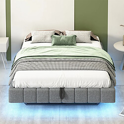 Pugsdrly Lit coffre adulte 140x200 cm - éclairage LED - Lin - Gris