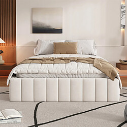 Pugsdrly Cadre de lit 140x200 cm avec 4 tiroirs, tissu velours, beige