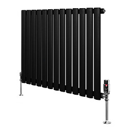 Monstershop Radiateur Ovale 1 Panneau & Vannes 600 x 780 mm en Acier Noir Horizontale