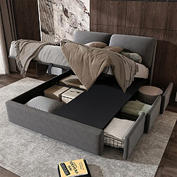 Pugsdrly Lit coffre adulte 140x190 cm - velours - gris