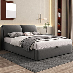Pugsdrly Lit coffre adulte 140x190 cm - velours - gris