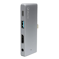 Silver HT Hub compact Logan GO 4K USB 3.0 Type-C HDMI jack 3,5 mm PC Mac iOS Android