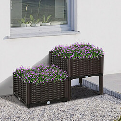 modfu Jardinière surélevée aspect rotin 40x40x44 cm en plastique marron