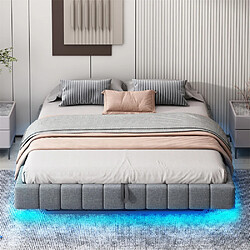 Pugsdrly Lit coffre adulte 180x200 cm - éclairage LED - Lin - Gris