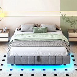 Pugsdrly Lit coffre adulte 160x200 cm - éclairage LED - Lin - Gris
