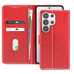 Avizar Étui Portefeuille pour Galaxy S26 Ultra Série Chesterfield Grainé Stand Rouge