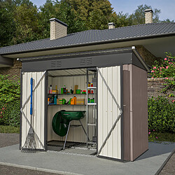 modfu Abri de jardin en métal brun 242 x 126 x 182 cm avec fondation, toit incliné