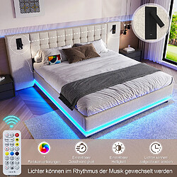 Pugsdrly Lit adulte 180x200 cm avec Éclairage LED, Lin, Beige