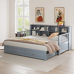 Pugsdrly Canapé-lit extensible - Bois massif - 90/180x190 cm - Gris