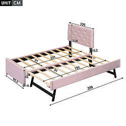 Avis Pugsdrly Lit Simple 90x200 cm avec Lit Gigogne 90x190 cm, Velours, rose