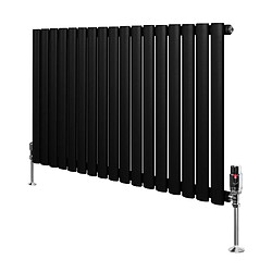 Monstershop Radiateur Ovale 1 Panneau & Vannes 600 x 1020 mm en Acier Noir Horizontale