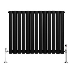 Monstershop Radiateur Ovale 1 Panneau & Vannes 600 x 780 mm en Acier Noir Horizontale