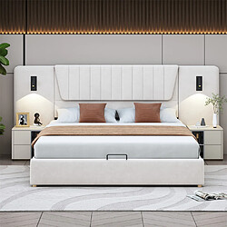 Pugsdrly Lit double 180x200 cm Lit coffre - Velours - Beige