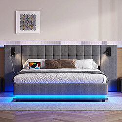 Pugsdrly Lit adulte 180x200 cm avec Éclairage LED, Lin, Gris