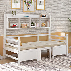 Pugsdrly Canapé-lit multifonctionnel - Bois massif - Blanc - Convertible