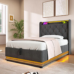Pugsdrly Lit coffre capitonné 90x200 cm en lin - Gris