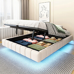 Pugsdrly Lit coffre adulte 140x200 cm - Sans tête de lit - Lin - Beige