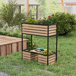 modfu Carré potager surélevé 2 niveaux avec étagère en bois et acier marron 83x39x100 cm