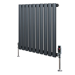 Monstershop Radiateur Ovale 1 Panneau & Vannes 600 x 600 mm en Acier Anthracite Horizontale