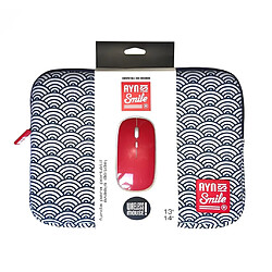 Smile housse néoprène 13 14 pouces + souris Seigaiha chance prospérité