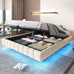 Pugsdrly Lit coffre adulte 160x200 cm - éclairage LED - Lin - Beige