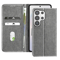 Avizar Étui Portefeuille pour Galaxy S26 Ultra Série Chesterfield Grainé Stand Gris