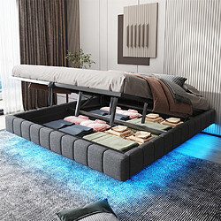 Pugsdrly Lit coffre adulte 180x200 cm - éclairage LED - Lin - Gris