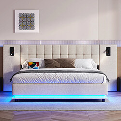 Pugsdrly Lit adulte 180x200 cm avec Éclairage LED, Lin, Beige