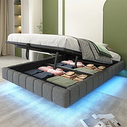 Pugsdrly Lit coffre adulte 140x200 cm - éclairage LED - Lin - Gris