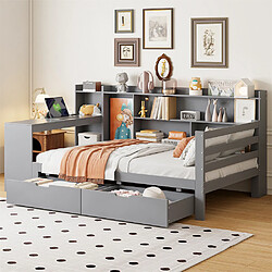 Pugsdrly Lit simple 90x200 cm - Bois massif - Canapé-lit - Gris