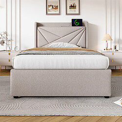 Pugsdrly Lit coffre adulte 90x200cm - Tissu en lin - Beige
