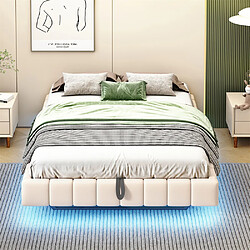 Pugsdrly Lit coffre adulte 140x200 cm - Sans tête de lit - Lin - Beige