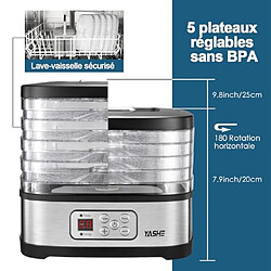 YASHE Déshydrateur, 5 plateaux, minuteur 72 h, 240 W pas cher