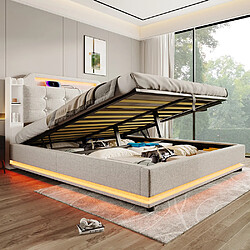 Pugsdrly Lit Coffre 140x200cm - Sommier à lattes - Lin - Beige
