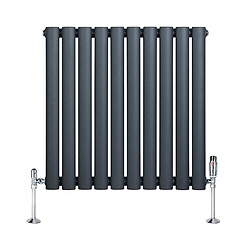 Monstershop Radiateur Ovale 1 Panneau & Vannes 600 x 600 mm en Acier Anthracite Horizontale