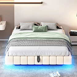 Pugsdrly Lit coffre adulte 160x200 cm - éclairage LED - Lin - Beige